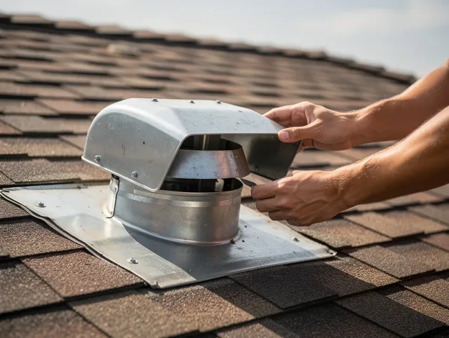 North Miami Dryer Vent Cleaning certified technician safely cleaning a roof-mounted dryer vent in North Miami