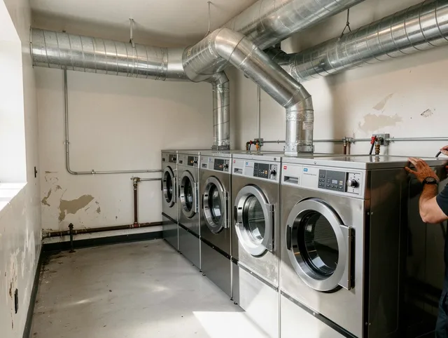 North Miami Dryer Vent Cleaning team performing large-scale commercial dryer vent cleaning in North Miami
